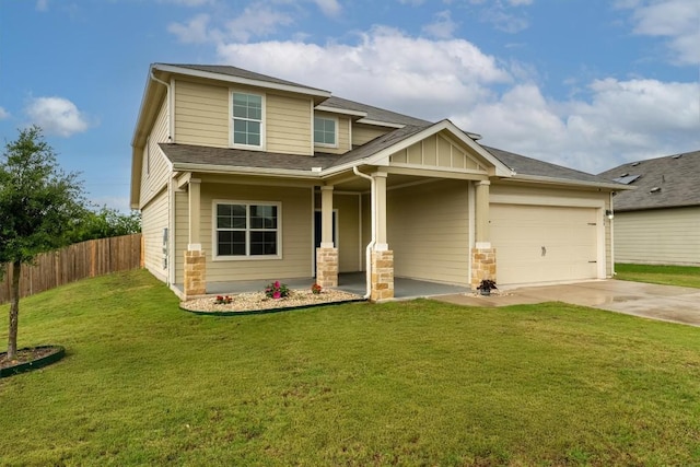 1008 Comal Run, Hutto, TX 78634 - craftsman-style house with concrete driveway, an attached garage, a porch, a shingled roof, and stone siding