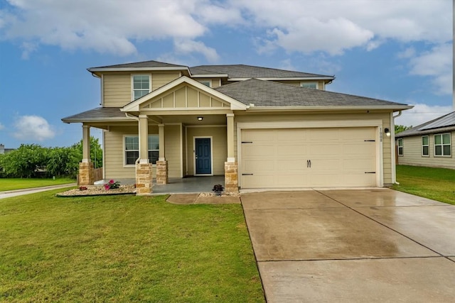 1008 Comal Run, Hutto, TX 78634 - craftsman-style home featuring a front lawn, a garage, a porch, and driveway