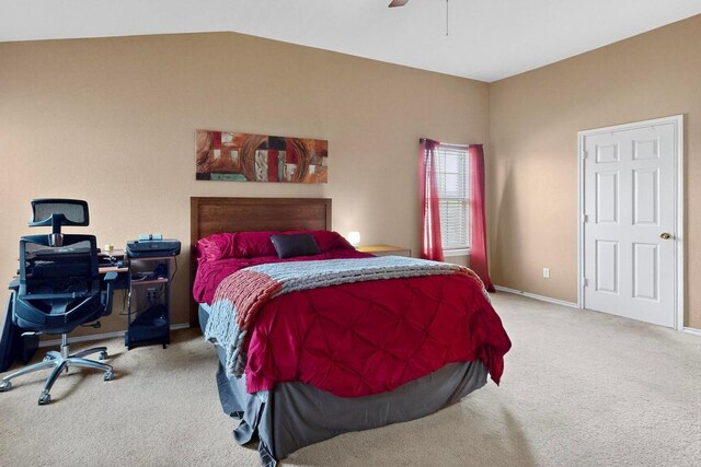 952 Hometown Pkwy, Kyle, TX 78640 - carpeted bedroom with lofted ceiling, ceiling fan, and an office area