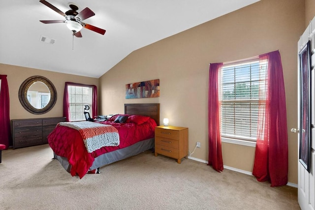 952 Hometown Pkwy, Kyle, TX 78640 - carpeted bedroom featuring lofted ceiling and ceiling fan