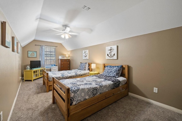 15100 General Williamson Dr, Austin, TX 78734 - bedroom featuring carpet flooring, lofted ceiling, baseboards, and ceiling fan
