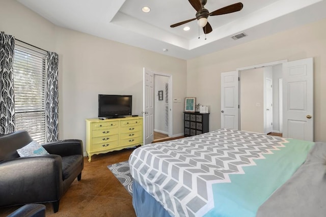 15100 General Williamson Dr, Austin, TX 78734 - bedroom featuring recessed lighting, a tray ceiling, ceiling fan, and baseboards