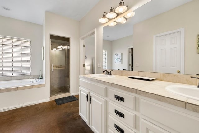 15100 General Williamson Dr, Austin, TX 78734 - bathroom with a shower stall, double vanity, a garden tub, and tile patterned floors