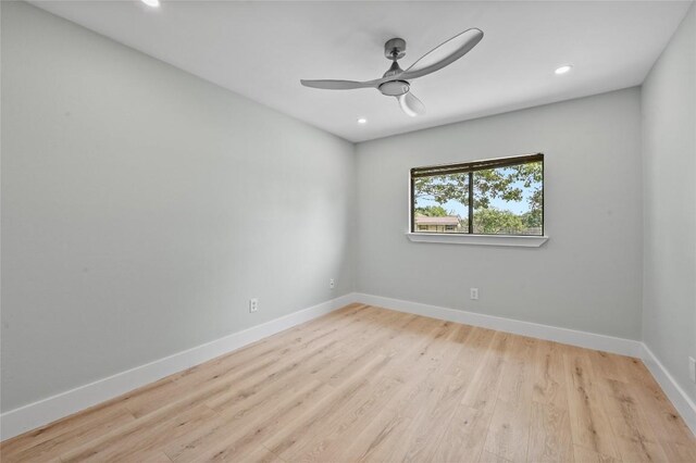 7065 Wheatfield Way, Kyle, TX 78640 - unfurnished room featuring ceiling fan, recessed lighting, and light wood-style floors