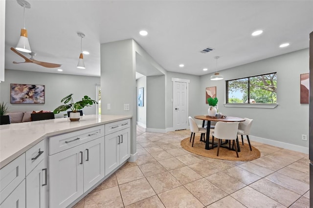 7065 Wheatfield Way, Kyle, TX 78640 - dining area featuring recessed lighting, light tile patterned floors, and ceiling fan