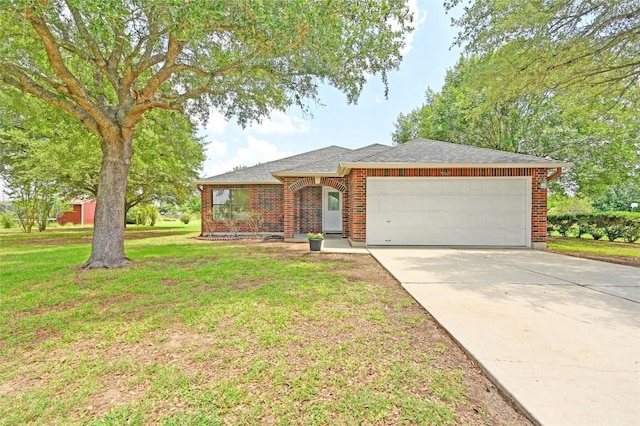 7065 Wheatfield Way, Kyle, TX 78640 - ranch-style house featuring an attached garage, driveway, a front yard, and brick siding