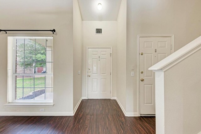 1101 Winecup Ct, Leander, TX 78641 - foyer featuring dark wood-style floors and baseboards