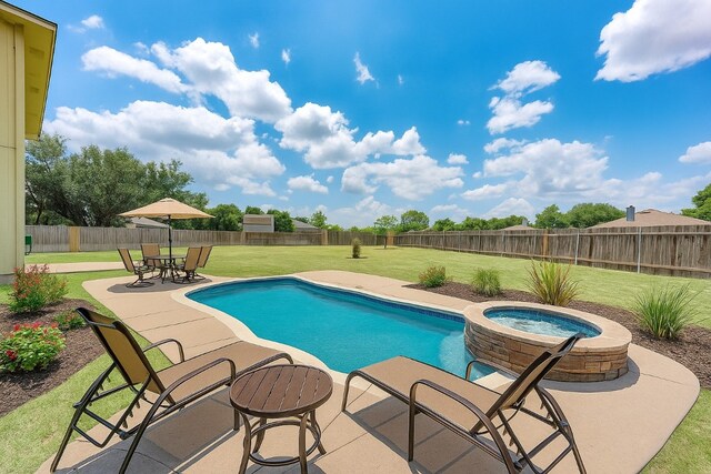 1101 Winecup Ct, Leander, TX 78641 - view of swimming pool with a patio area, a fenced backyard, and an in-ground hot tub