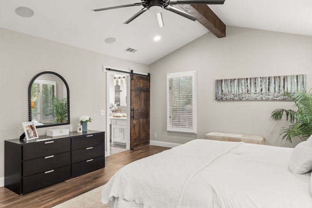 101 Explorer Cv, Lakeway, TX 78734 - bedroom with dark wood finished floors, a barn door, multiple windows, baseboards, and recessed lighting