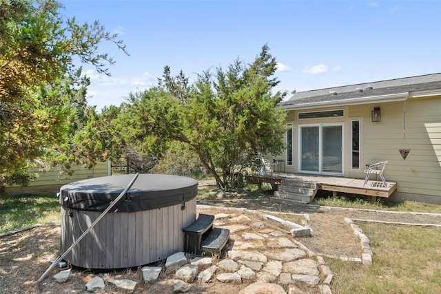 415 Angel Fire Rd, Dripping Springs, TX 78620 - view of yard with a hot tub and a wooden deck