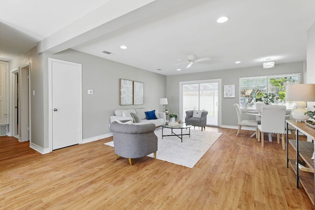 8506 Shenandoah Dr, Austin, TX 78753 - living area with light wood-style floors, a ceiling fan, baseboards, and recessed lighting