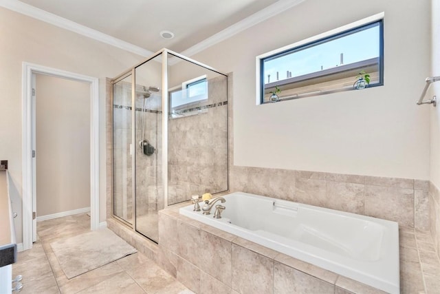 4000 Ranch Road 620 N Unit 7, Austin, TX 78734 - full bathroom with a garden tub, a stall shower, and ornamental molding
