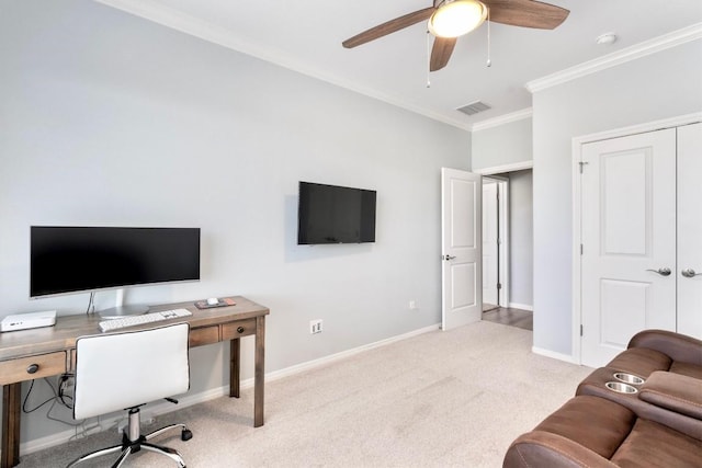 4000 Ranch Road 620 N Unit 7, Austin, TX 78734 - home office featuring carpet floors, crown molding, baseboards, and a ceiling fan