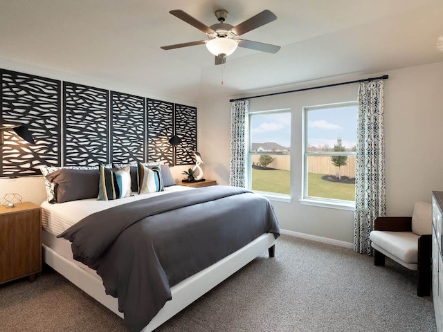 800 Sun Grove Trl, Andice, TX 78628 - bedroom with carpet, baseboards, and a ceiling fan