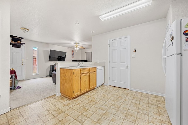 308 Janelle Drive A And B, Copperas Cove, TX 76522 - kitchen with white appliances, open floor plan, ceiling fan, a peninsula, and light countertops
