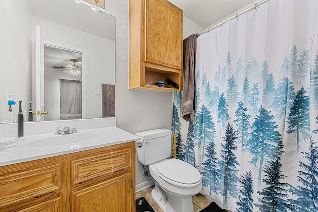 308 Janelle Drive A And B, Copperas Cove, TX 76522 - full bathroom with vanity, a textured wall, a shower with shower curtain, and a ceiling fan
