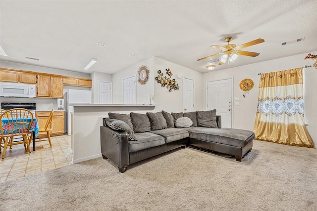 308 Janelle Drive A And B, Copperas Cove, TX 76522 - living area with light carpet, ceiling fan, and light tile patterned floors
