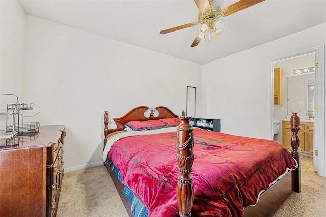 308 Janelle Drive A And B, Copperas Cove, TX 76522 - bedroom featuring light colored carpet, connected bathroom, and a ceiling fan