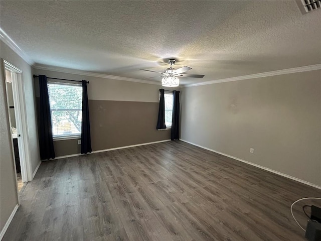125 Lilly Crk, Boerne, TX 78006 - spare room featuring a textured ceiling, wood finished floors, crown molding, a ceiling fan, and baseboards