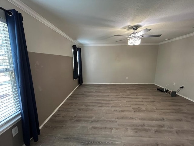 125 Lilly Crk, Boerne, TX 78006 - empty room with ceiling fan, wood finished floors, ornamental molding, baseboards, and a textured ceiling