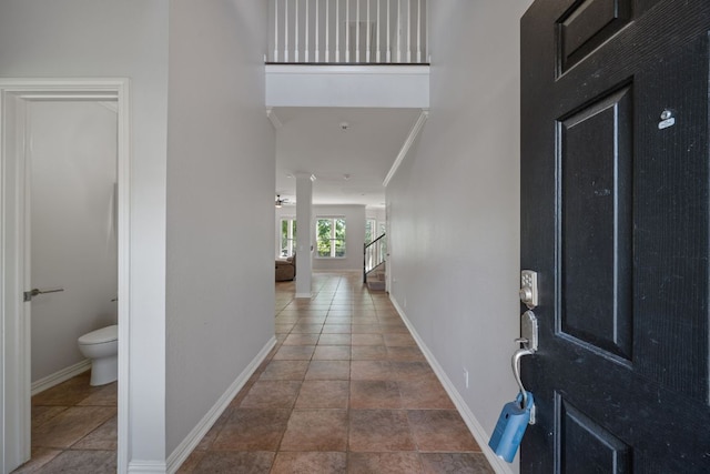 4308 Canyon Glen Cir, Austin, TX 78732 - foyer entrance featuring ornate columns and baseboards