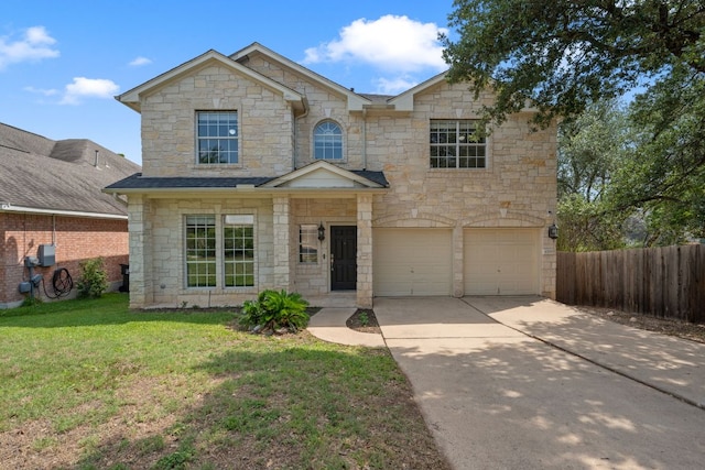 4308 Canyon Glen Cir, Austin, TX 78732 - traditional-style house with stone siding, driveway, and a garage