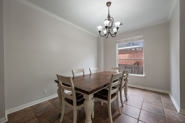 4308 Canyon Glen Cir, Austin, TX 78732 - dining room featuring a chandelier, crown molding, and baseboards