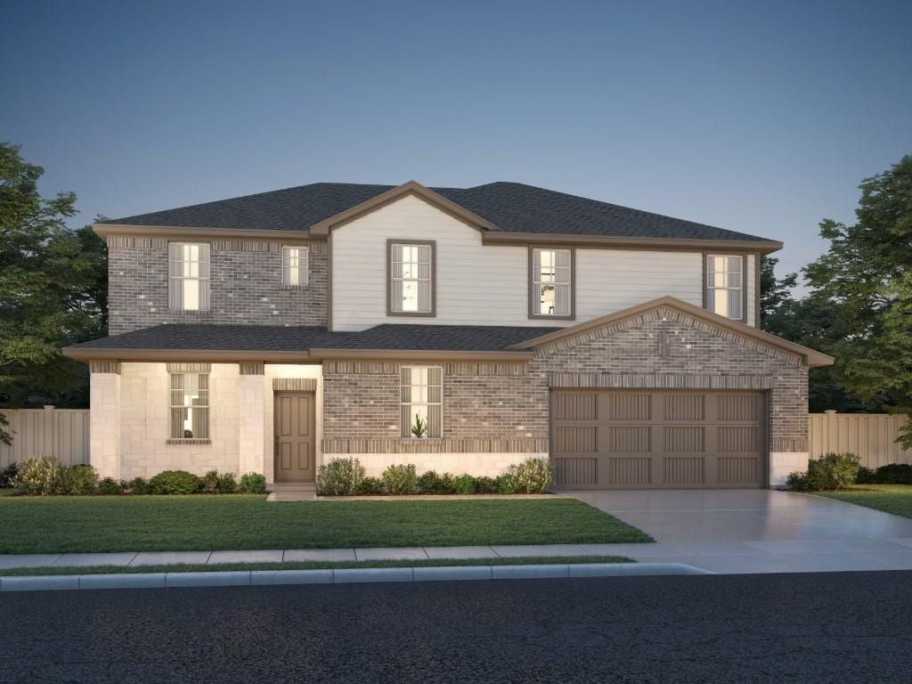 1680 S Main St, Austin, TX 78640 - view of front facade featuring driveway, a garage, brick siding, and a shingled roof