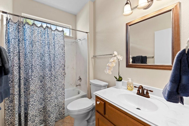 206 Whispering Wind Dr, Georgetown, TX 78633 - bathroom featuring vanity, shower / tub combo with curtain, and tile patterned flooring