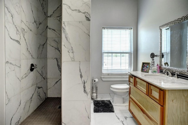 626 Sparta Field Rd, Waelder, TX 78959 - bathroom with vanity, a marble finish shower, and marble finish floors