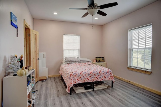 626 Sparta Field Rd, Waelder, TX 78959 - bedroom featuring light wood finished floors, recessed lighting, and ceiling fan