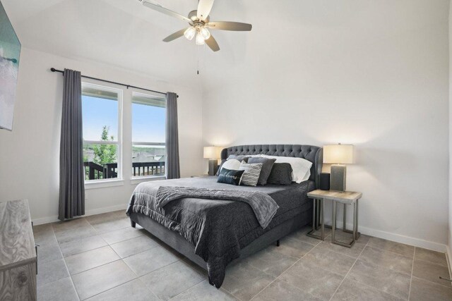 8119 Purple Aster Pass, Leander, TX 78645 - tiled bedroom with lofted ceiling and ceiling fan