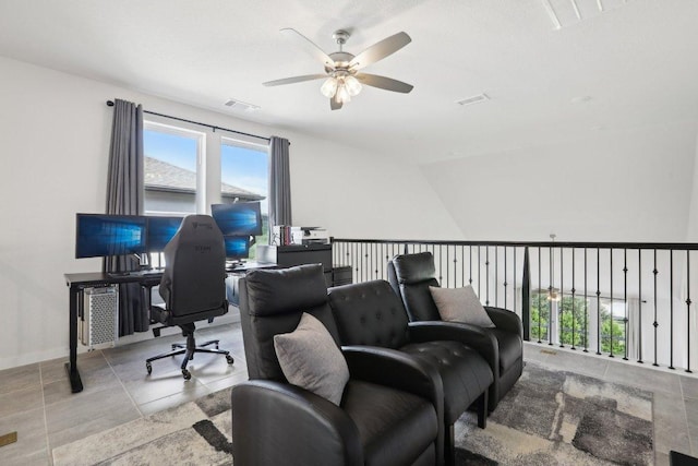 8119 Purple Aster Pass, Leander, TX 78645 - office area featuring ceiling fan, healthy amount of natural light, and tile patterned floors