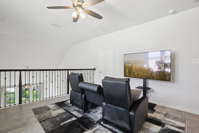 8119 Purple Aster Pass, Leander, TX 78645 - home theater room featuring ceiling fan and vaulted ceiling