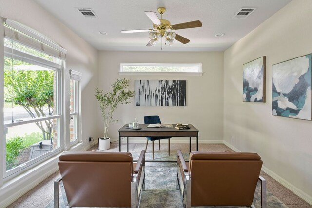 11037 River Plantation Dr, Austin, TX 78747 - carpeted home office featuring ceiling fan and baseboards