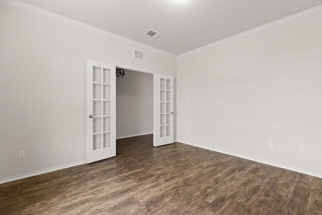 709 Hummingbird Ln, Leander, TX 78641 - unfurnished room featuring french doors, wood finished floors, ornamental molding, and baseboards