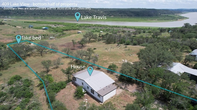409 Lake View Dr, Spicewood, TX 78669 - overview of rural landscape with property boundaries highlighted