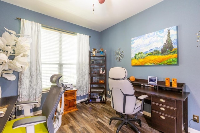 252 Hutton, Kyle, TX 78640 - home office featuring healthy amount of natural light, dark wood-style flooring, and baseboards