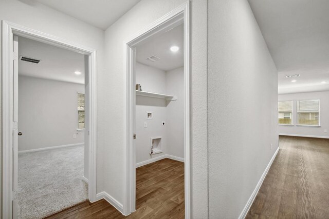 210 Briggs Ln, San Marcos, TX 78666 - hall with wood finished floors, baseboards, and recessed lighting