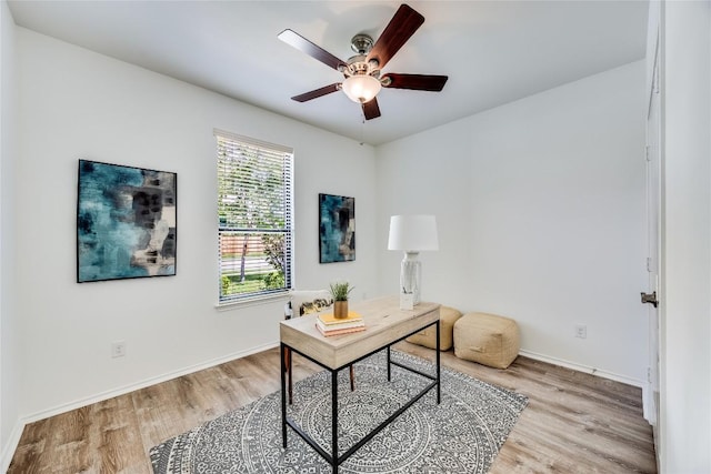14605 Naruna Way, Pflugerville, TX 78660 - office with wood finished floors, a ceiling fan, and baseboards