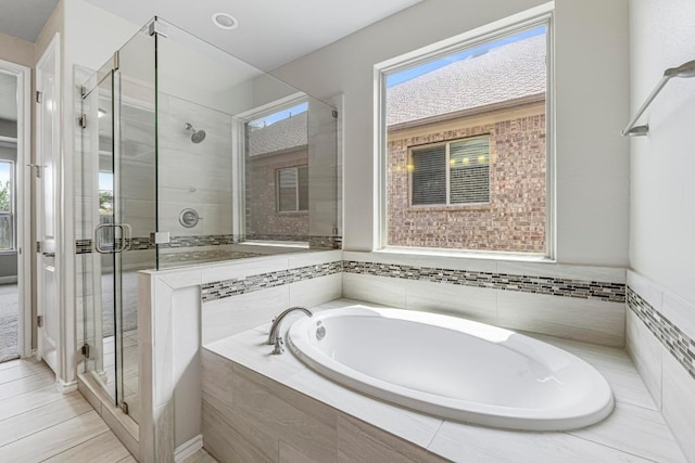 505 Fair Oaks Dr, Georgetown, TX 78628 - bathroom with a garden tub and a stall shower