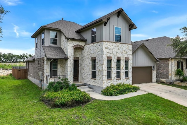 505 Fair Oaks Dr, Georgetown, TX 78628 - view of front facade with stone siding, board and batten siding, a shingled roof, and concrete driveway