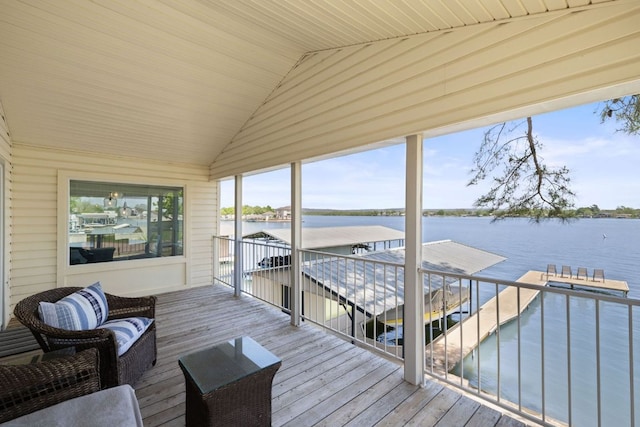 515 Circle Dr, Sunrise Beach, TX 78643 - sunroom / solarium featuring a water view and vaulted ceiling