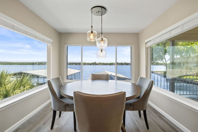 515 Circle Dr, Sunrise Beach, TX 78643 - dining room featuring baseboards, wood finished floors, and healthy amount of natural light