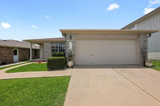3807 Haleys Way, Round Rock, TX 78665 - ranch-style house featuring concrete driveway, a garage, brick siding, and a front lawn