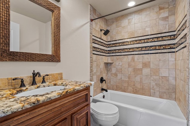 800 Canyon Bend Rd, Pflugerville, TX 78660 - full bathroom featuring toilet, vanity, shower / washtub combination, and recessed lighting