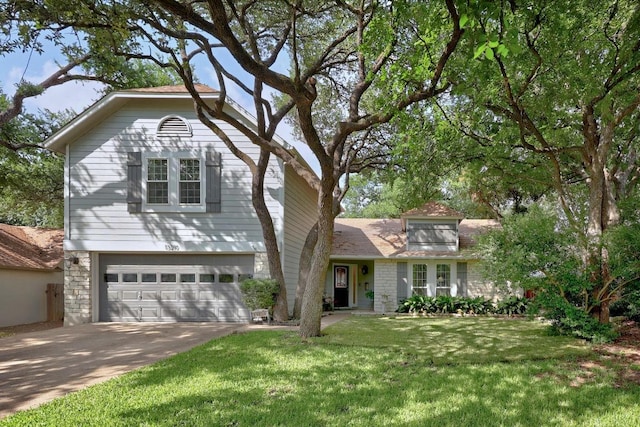13210 Dime Box Trl, Austin, TX 78729 - view of front facade featuring a garage, concrete driveway, and a front lawn