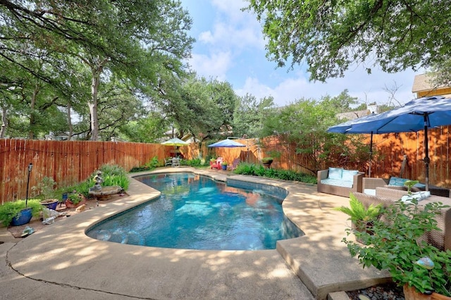 13210 Dime Box Trl, Austin, TX 78729 - view of swimming pool with a fenced backyard, a patio area, and outdoor lounge area