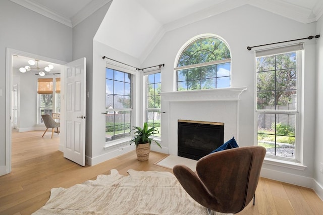 10239 Scull Creek Dr, Austin, TX 78730 - living area with healthy amount of natural light, light wood-type flooring, lofted ceiling, and ornamental molding