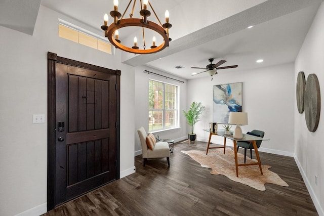 122 Retama Dr, Georgetown, TX 78626 - foyer entrance featuring dark wood-style flooring, a chandelier, baseboards, and recessed lighting